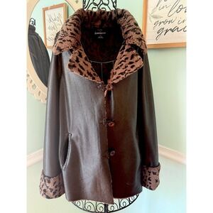 Dennis by Dennis Basso Ladies Faux Fur/ Faux Leather Jacket S vegan Mob Boss